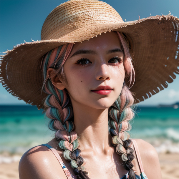 00612-4078359304-_lora_caomao_0.8_1girl, solo, hat, braid, blurry background, outdoors, looking at viewer, straw hat, blurry, portrait, twin brai.png